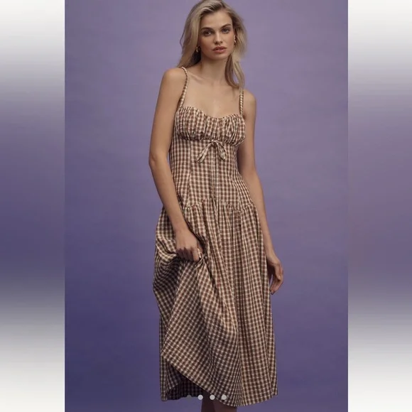 NWT For Love & Lemons Gingerbread Gingham Dress - Picture 1 of 7